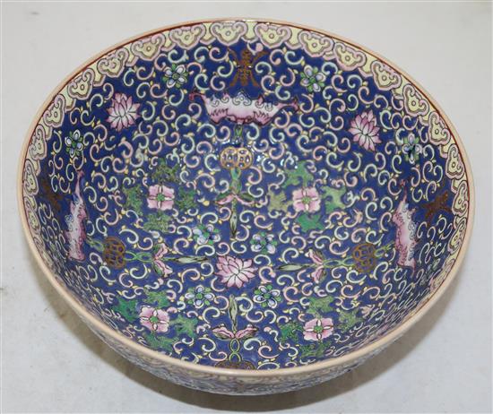 A Chinese famille rose enamelled porcelain bowl, mid 20th century, diameter 26cm